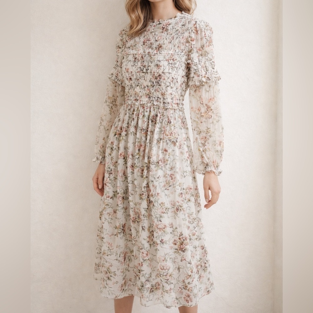 Needle & Thread Floral Smocked Midi Dress Romantic Cottagecore midi dress 10